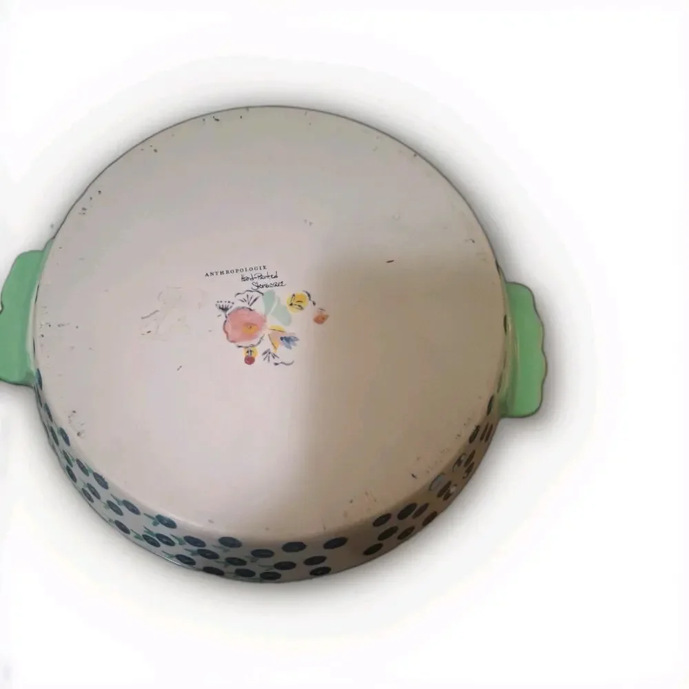 Anthropologie Pie Dish Hand Painted Stoneware 10